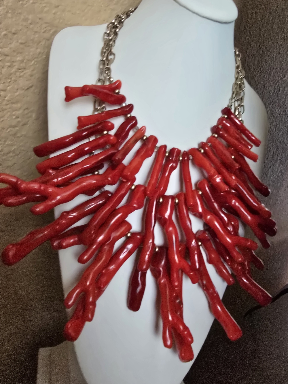 Chico's Vibrant Red Coral-Style Statement Necklace